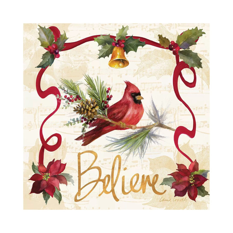 Christmas Poinsettia Ribbon I by Lanie Loreth - Wrapped Canvas Gallery-Wrapped Canvas Giclée, 30.48 cm H x 30.48 cm W