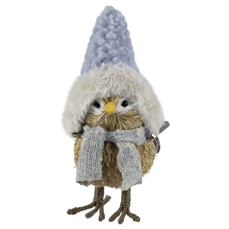 Woodland Standing Bird With Plush Winter Hat Christmas Figure - 7.5"