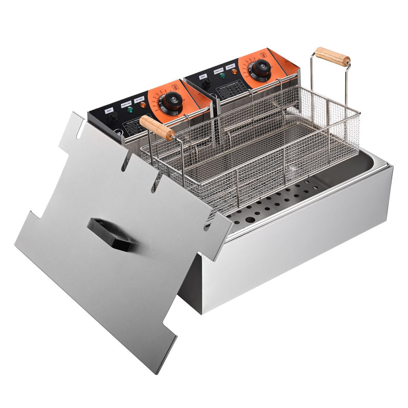 WeChef Electric Countertop Fryer 20L 5000W Commercial Deep Fryer Stainless Steel Single Large Tank with Basket for Commercial Restaurant