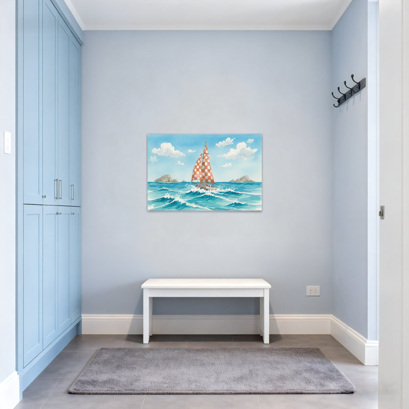 Paysage et nature voilier sur les vagues de l'océan avec voile à damier, H 12 po x l 18 po