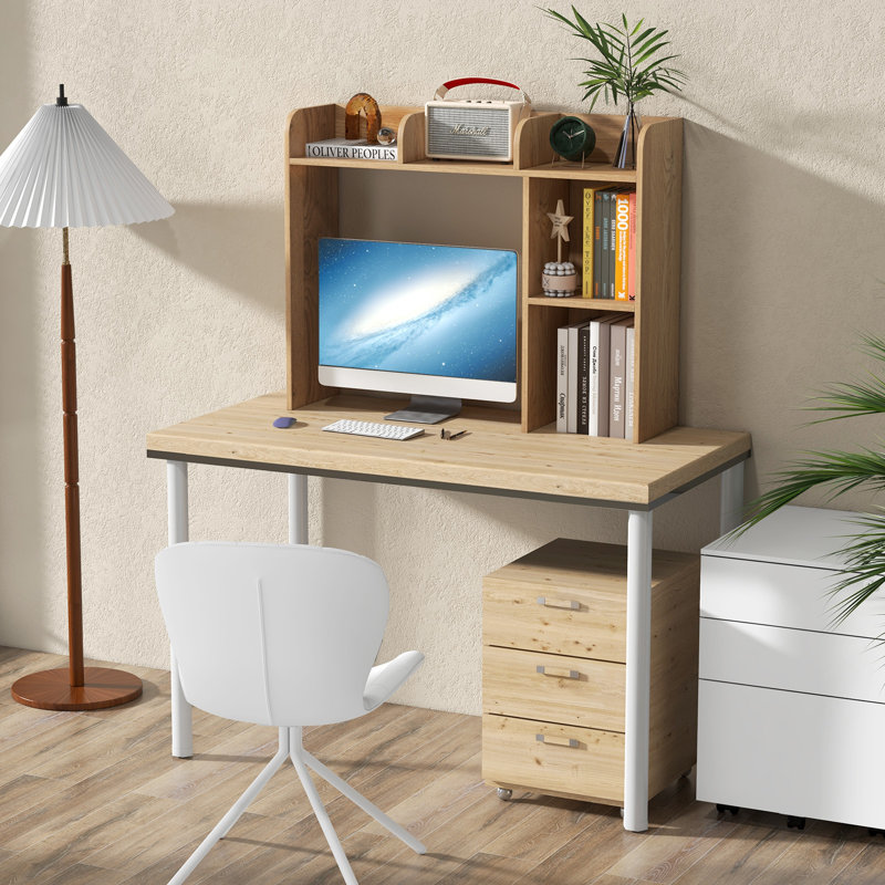Mahria 29'' H x 37'' W Desktop Bookshelf 3-Tier Multipurpose Countertop Hutch Bookshelf, Natural