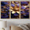 Abstrait lotus doré ornemental mauve - ensemble d'art mural floral moderne