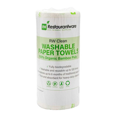 Restaurantware-RW Clean 11 x 11 Inch Reusable Cleaning Cloth Rolls, 1 Heavy-Duty Dish Wipe Rolls - Machine-Washable, Perforated, White Paper Disposable Cloth Rolls, 50 Sheet Per Roll, Absorbent