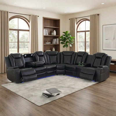 Ensemble de canapé modulaire inclinable électrique en cuir de 3 pièces avec chargeurs sans fil et éclairage DEL Charliee (ensemble de 3)