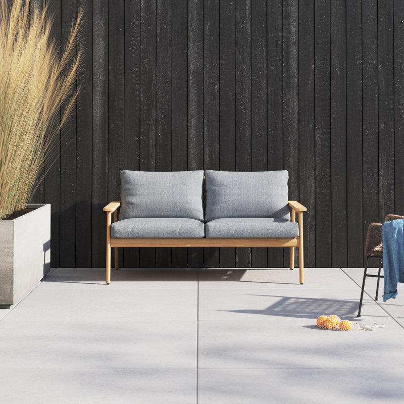 Tempo 58'' Wide Straight Teak Loveseat with Cushions