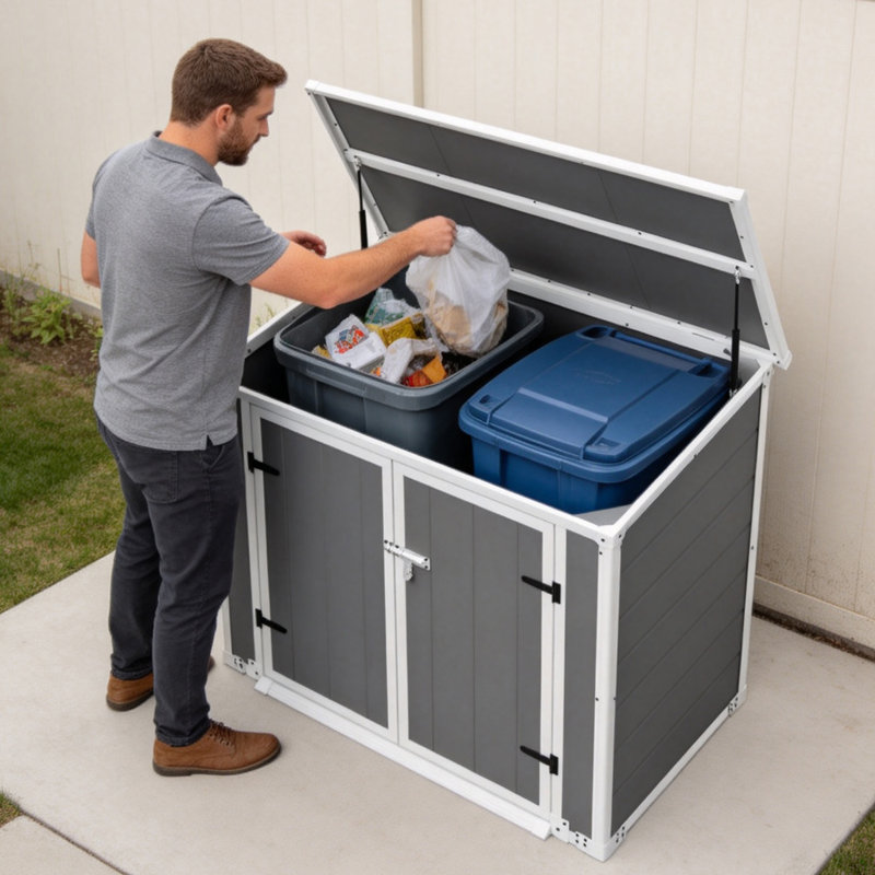 Abri à poubelles extérieur avec rampe et couvercle hydraulique