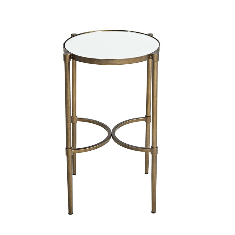 Table d'appoint ovale avec plateau en verre trempé et base en métal bronze antique