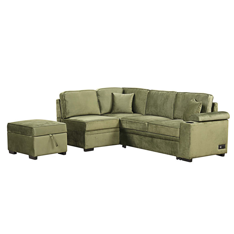 Velvet Sectional Left Hand Facing, Green Velvet