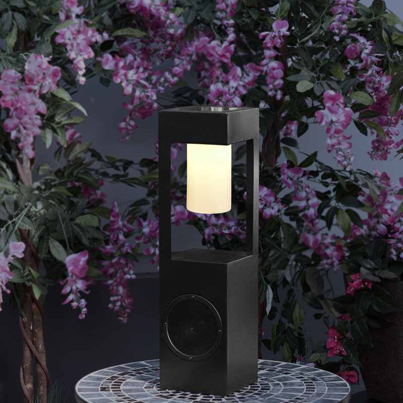 24'' Black Metal Solar LED Outdoor Lantern with Bluetooth Speaker