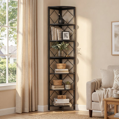 78.7" H X 13.8" W 7-Tier Industrial Corner Shelf, Metal Corner Bookshelf for Narrow Spaces