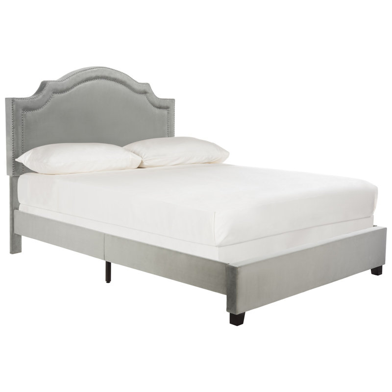 Upholstered Standard Bed, Queen, Gray/Silver