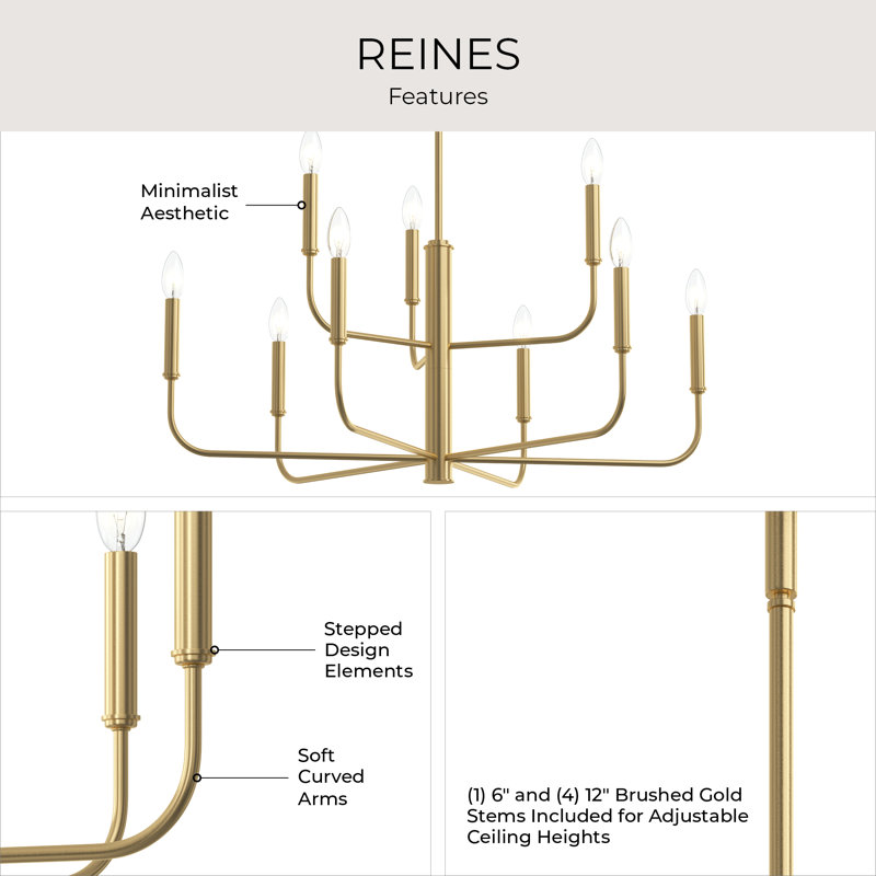 Reines 9-Light Brushed Gold Two-Tier Chandelier, Brushed Gold