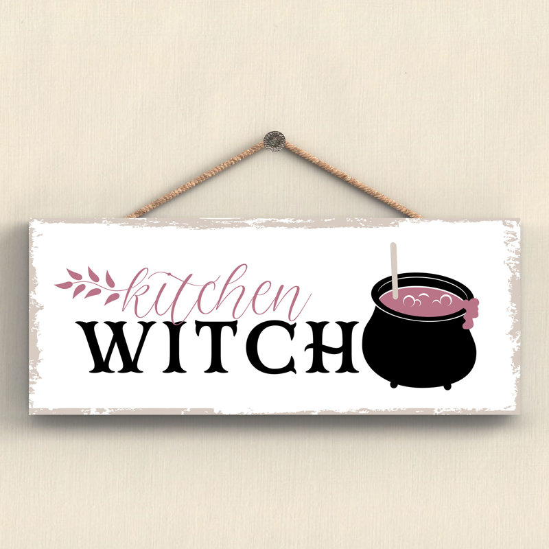 Kitchen Witch Cauldron Wooden Plaque