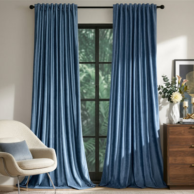 100% Blackout 2 Liner luxury velvet curtains: Rod Pocket Back Tab Thermal Window Drapes for Bedroom Living room (Set of 2)
