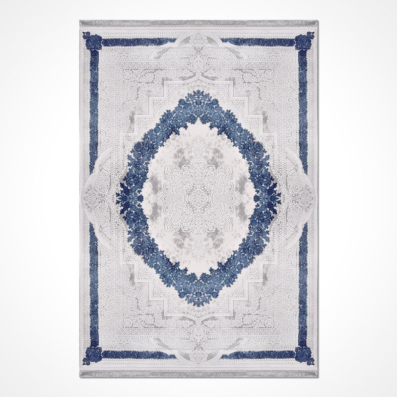 Tapis beige / bleu moderne lavable à la machine, Rectangle 5 pi 3 po x 7 pi 9 po