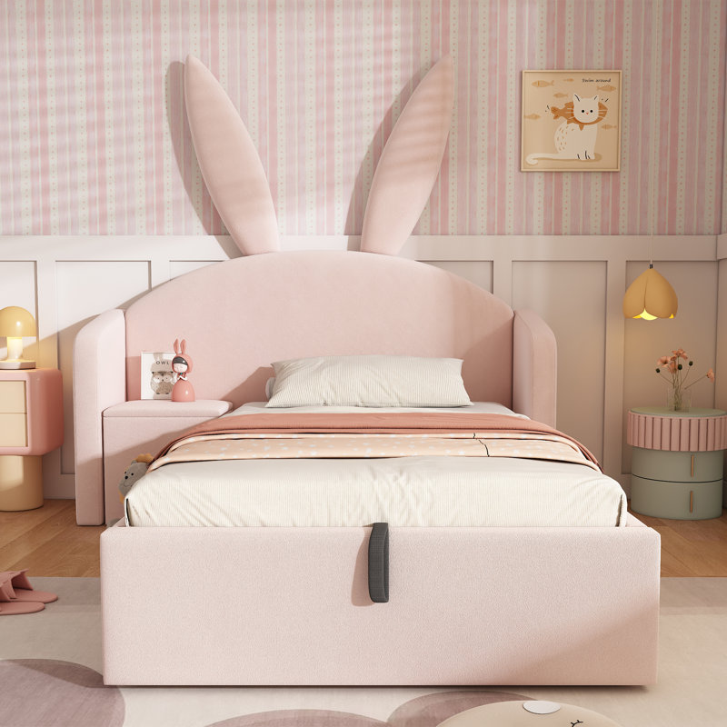European Single (90 x 200 cm) Lift Up Storage Bed Frame, Pink
