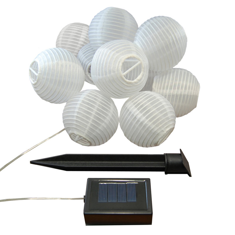 Guirlande solaire avec 10 lanternes en nylon, Blanc