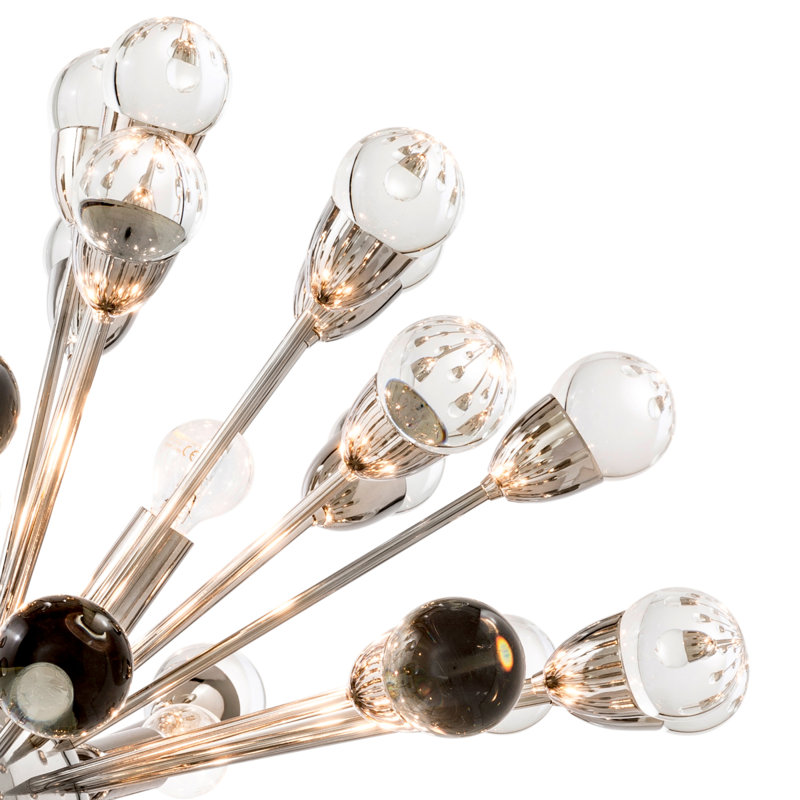 Lustre sphérique Spoutnik 12 lumières Antares, Nickel, H 89 po x l 30 po x P 30 po