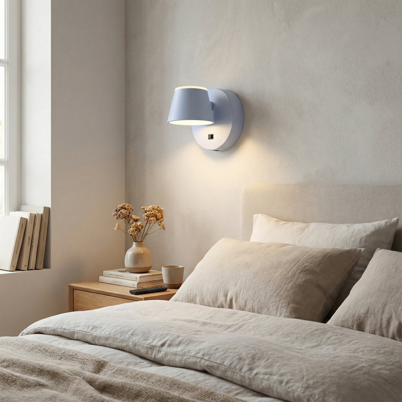 360° Rotation Led Rechargeable Battery Operated Wall Sconce With Remote, Blue