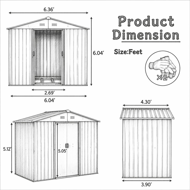 Remise de rangement extérieure en métal 6 pi x 5 pi avec base en métal, White