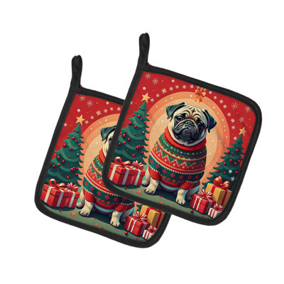 Paire de porte-casseroles Fawn Pug Christmas