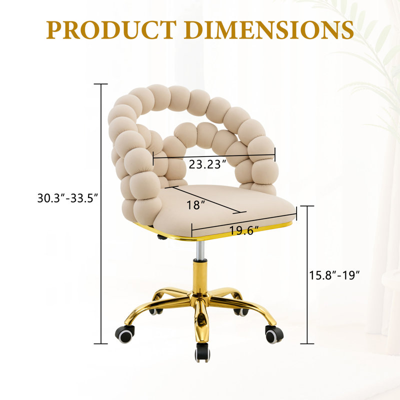 Plush Velvet Bubble Back Chair with Gold Casters – Ergonomic Upholstered Accent Chair for Living Room, Office & Vanity, Pink