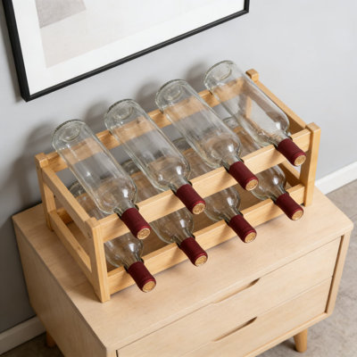 Bamboo Wine Rack Countertop 2-Tier Storage Shelf Holder For Kitchen Pantry Bar Cabinet, Natural Wave Design Securely Holds 8 Bottles Horizontal To Kee by Prep & Savour