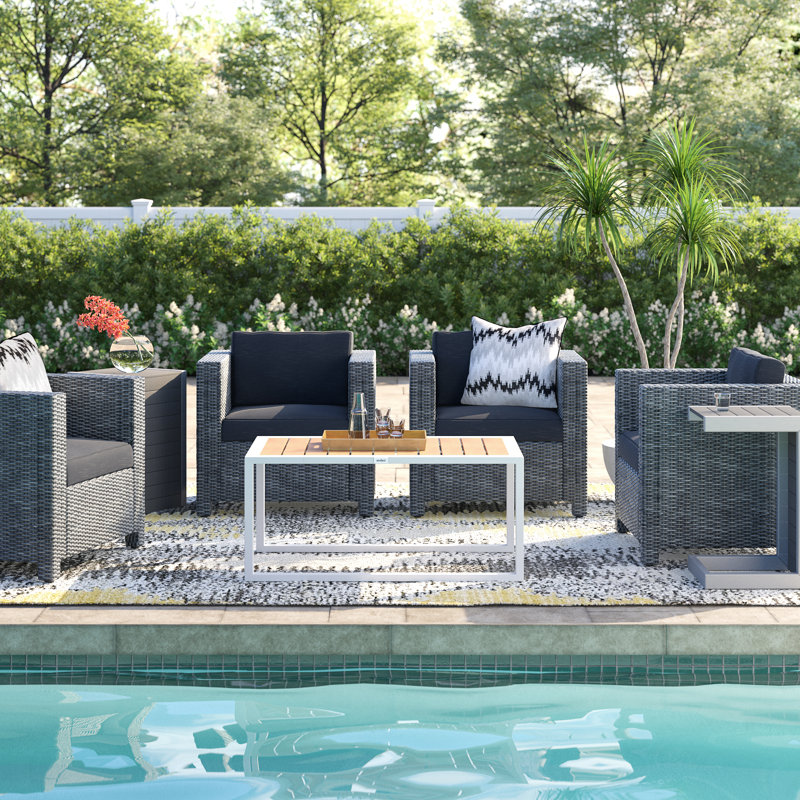 Arville 4 - Person Patio Conversation Set with Cushions, Silver