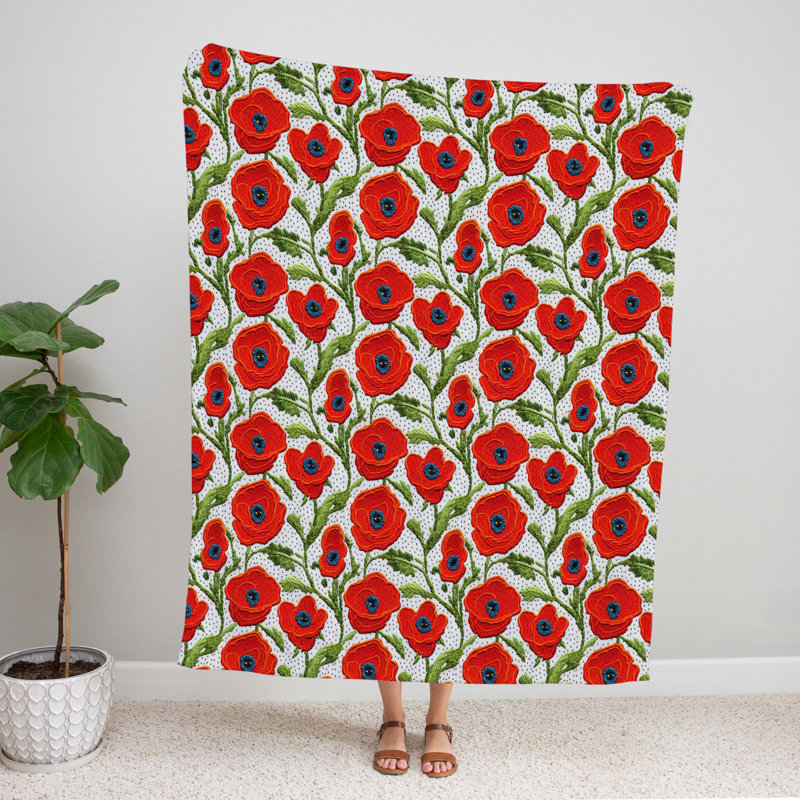 Throw Blanket, 68" W x 80" L, Floral/Abstract, Red/Green