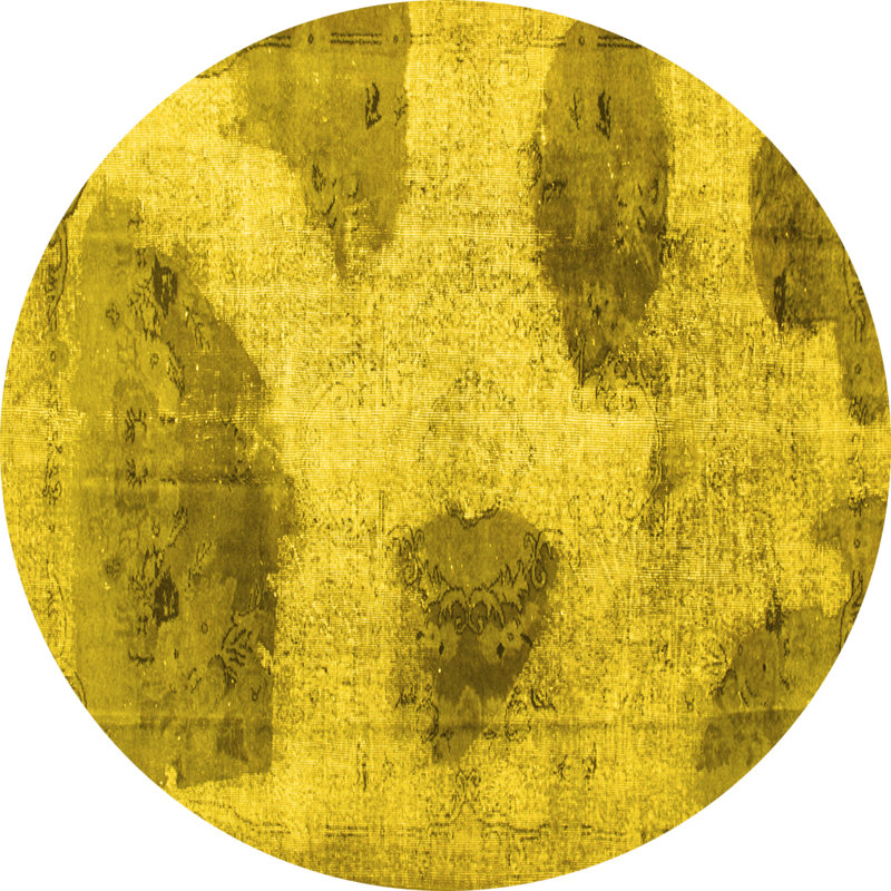 Tapis contemporains jaunes lavables à la machine 317, Rond 3 pi