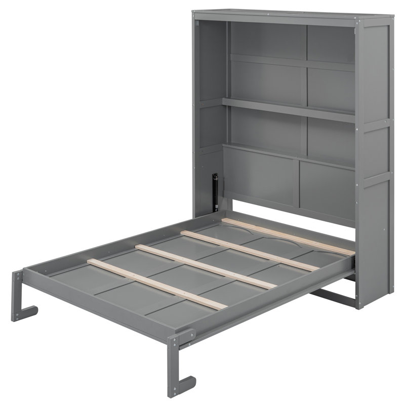 Lit double gris avec tablette supplémentaire. Optimisez votre décor. Fabriqué et contreplaqué. Assure une configuration confortable des lattes de matelas flexibles. S'adapte facilement jusqu'à 6 po. Outils d'assemblage fournis
