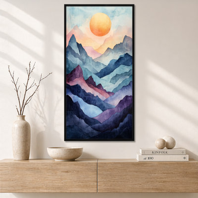 «Blue Yellow Blue Fading Sunlight Forest Landscape», art mural encadré montagne, impressions sur toile