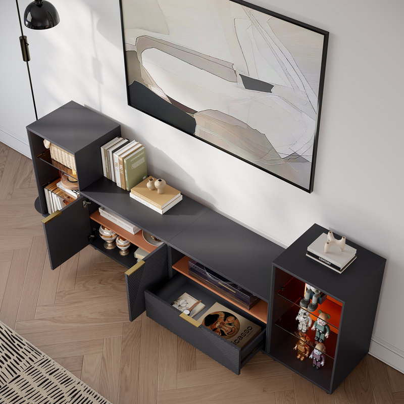 Meuble télé d'angle moderne avec rangement, H 19,7 po x L 66,2 po x l 11,5 po, Noir