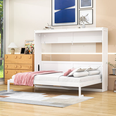 Side-Folding Murphy Bed with LED Lighting and Built-In Charging Station