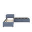 Lit plateforme simple tapissier en forme de L avec lit gigogne, tiroirs et bureau