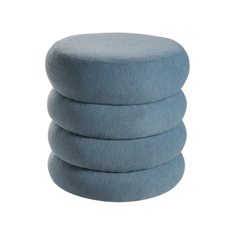 SUMPTER 43cm Wide Round Solid Colour Pouffe Ottoman, Blue