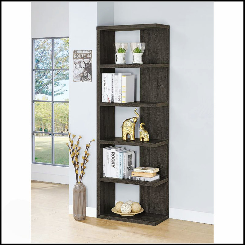 Weathered Grey 5-Shelf Bookcase With Rustic Charm And Spacious Storage, Perfect For Modern And Traditional Interiors.