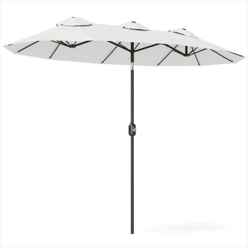 Parasol en polyester à bouton-poussoir inclinable et crème avec accessoires de 9,7 pi, acier