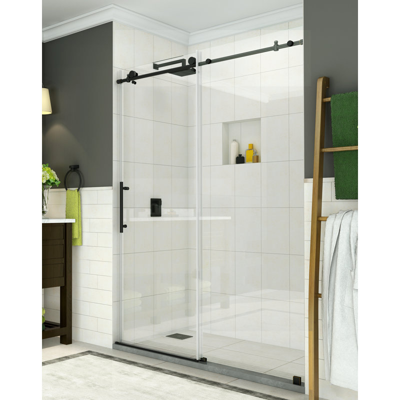 Coraline 75" H Single Sliding Frameless Shower Door, Oil Rubbed Bronze, Clear