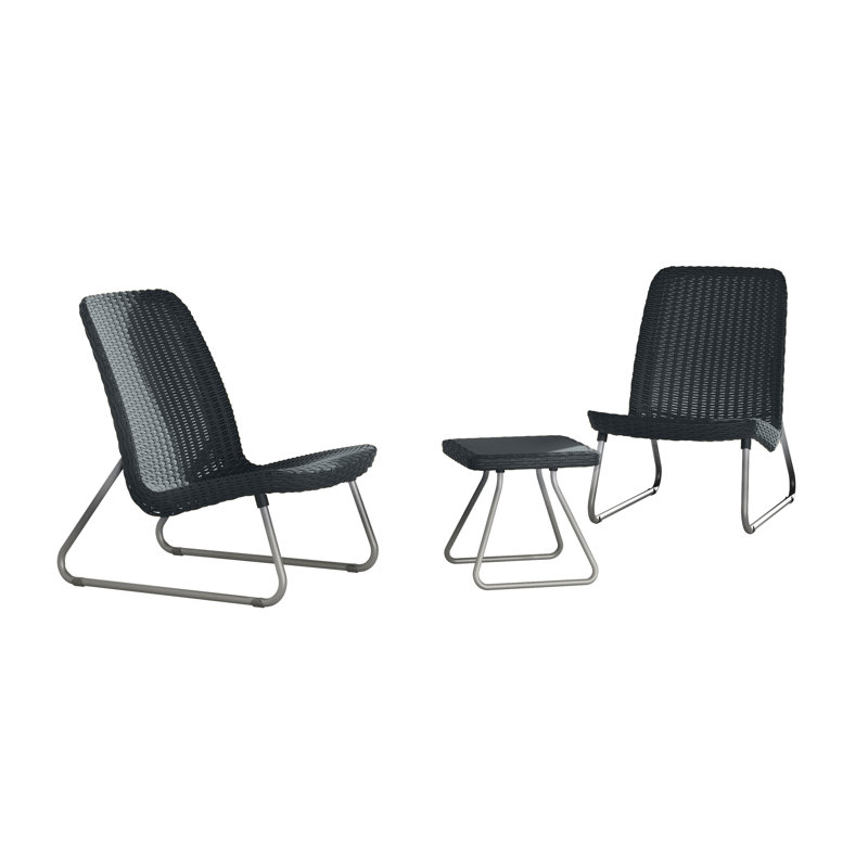 Ensemble de table d'appoint et de chaises confortables en résine tressée durable de trois pièces, ensemble de Toquerville