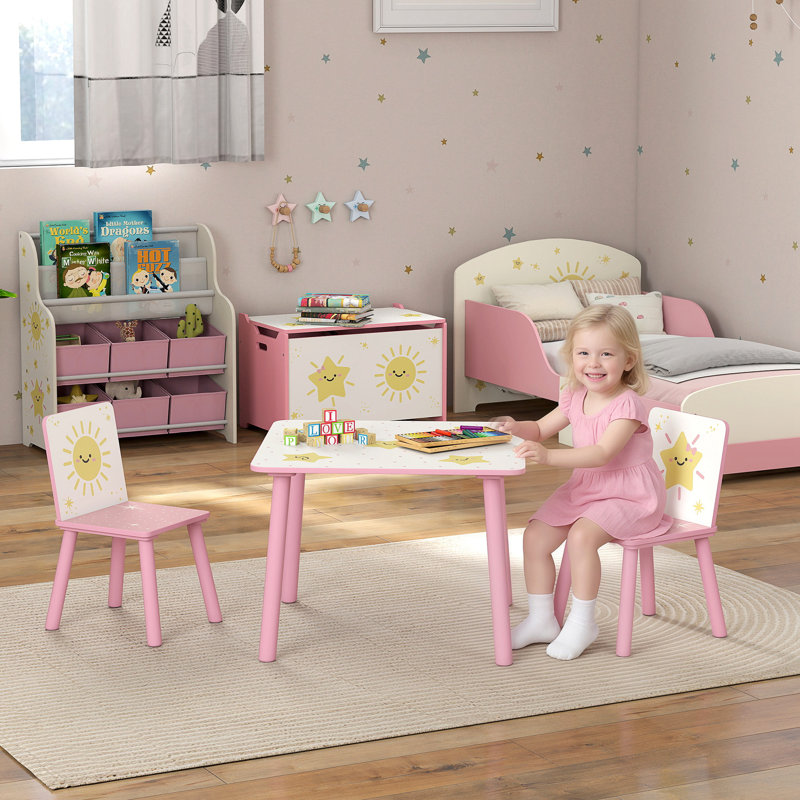 Kids 3 Piece Square Play Or Activity Table and Chair Set