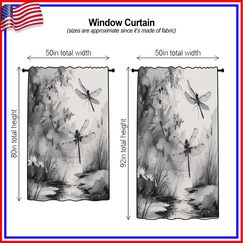 Libellules et rideaux à motif de libellules, 50 po x 80 po - 1 panneau, Transparent