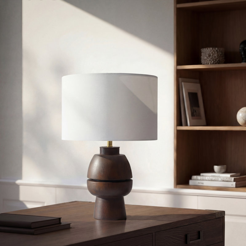 Lampe de table en bois teck empilé