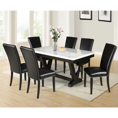 Ensemble de table de salle à manger en faux marbre et en similicuir