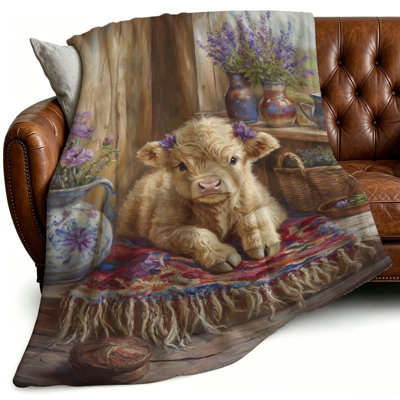 Highland Cow Blanket Farm Animal Throw Blanket Cow Gifts for Women Rustic Animal Decor Warm Soft Flannel for Bed Sofa Couch, 30 x 40 in