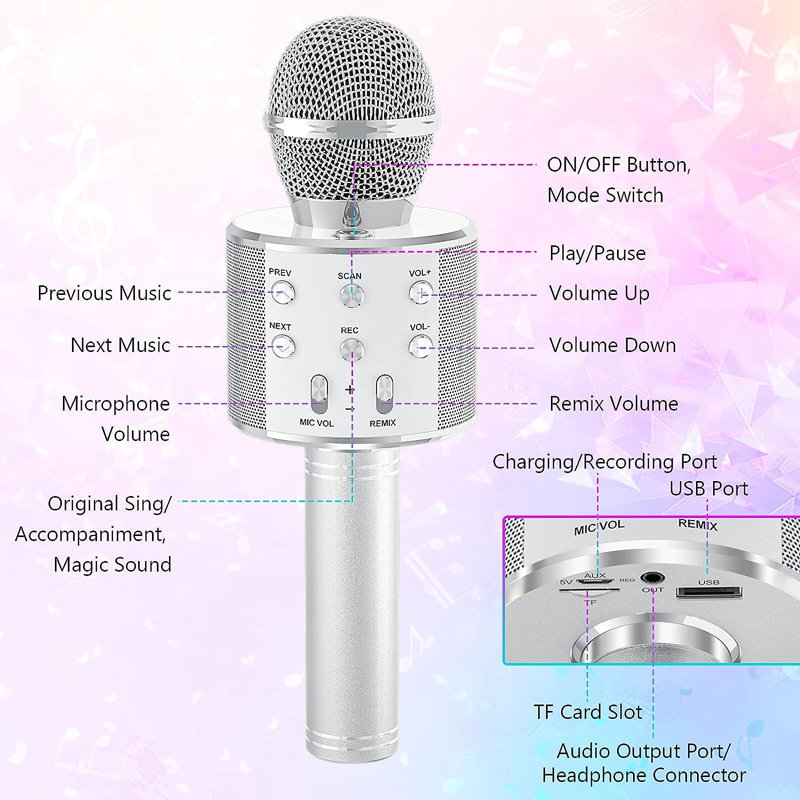 Bluetooth Karaoke Microphone , Silver