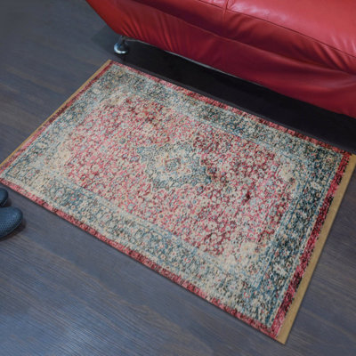 MACHINE MADE POLYESTER AREA RUGS - Rectangle | Red Color, Classic Oriental Traditional Design, Low Pile Machine Made Area Rugs for Living Room