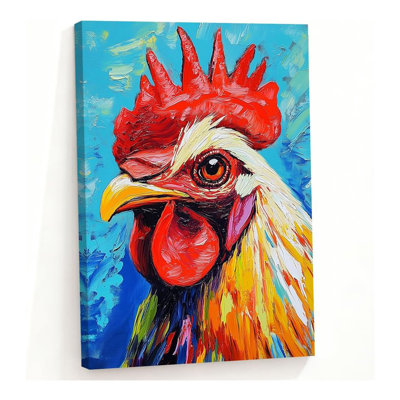 Rooster Canvas Wall Art Funny Chicken Portrait Picture Prints Rustic Animal Painting Artwork Farmhouse Kitchen Decor Framed(Red,16.00" X 24.00")