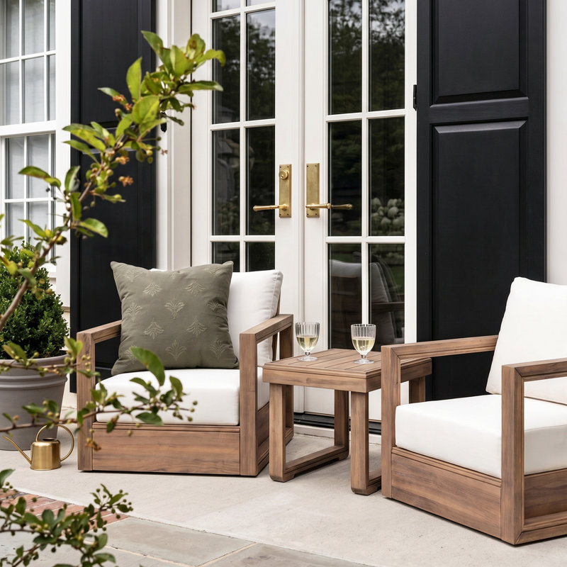 Ensemble de conversation d'extérieur en bois d'acacia pour 2 personnes Donnie avec chaises pivotantes et coussins hydrofuges