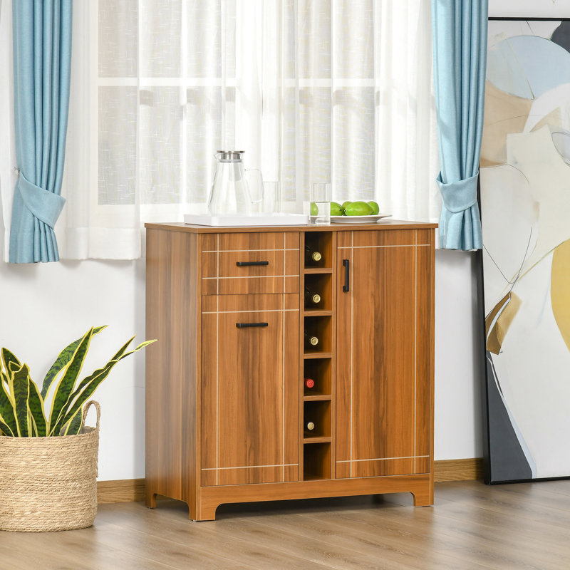 Armoire à vin rétro - support pour 6 bouteilles, buffet avec tiroir, supports en verre brun